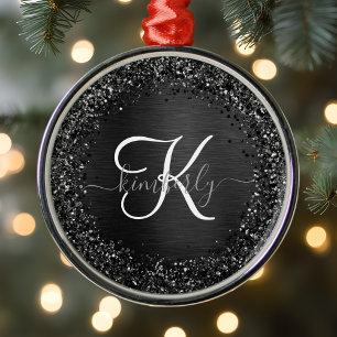 Custom Black Glitter Sparkle Monogram Metal Tree Decoration