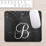 Custom Black Glitter Sparkle Monogram Mouse Mat<br><div class="desc">Easily personalize this trendy elegant mouse pad design featuring pretty black sparkling glitter on a black brushed metallic background.</div>