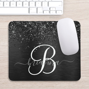 Custom Black Glitter Sparkle Monogram Mouse Mat