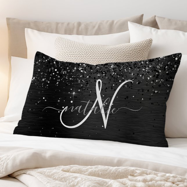 Custom Black Glitter Sparkle Monogram Pillowcase (Creator Uploaded)