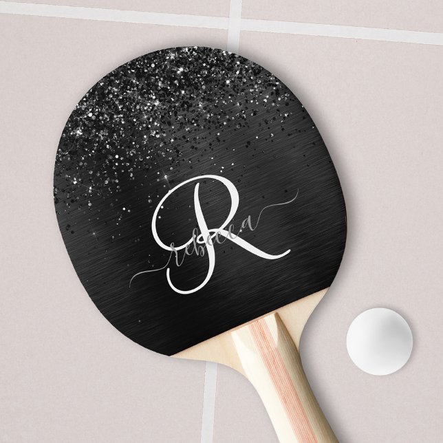 Custom Black Glitter Sparkle Monogram Ping Pong Paddle (Creator Uploaded)