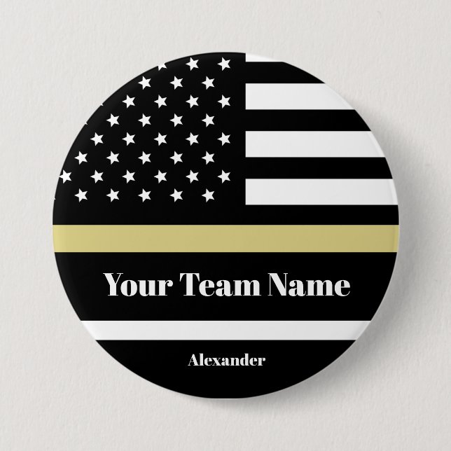  Custom Black & Gold American Flag with Team Name 7.5 Cm Round Badge (Front)