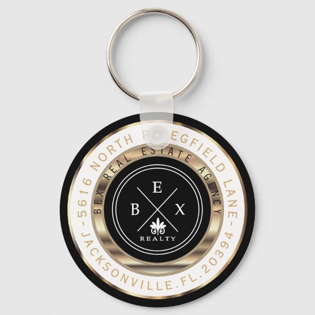 Custom - Black, Gold and White Home - Realtor Key Ring (Front)