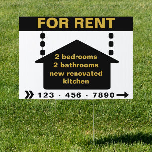 Custom Black Gold Apartment For Rent Law Yard Garden Sign