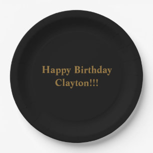 Custom Black/Gold Birthday Party Paper Plate