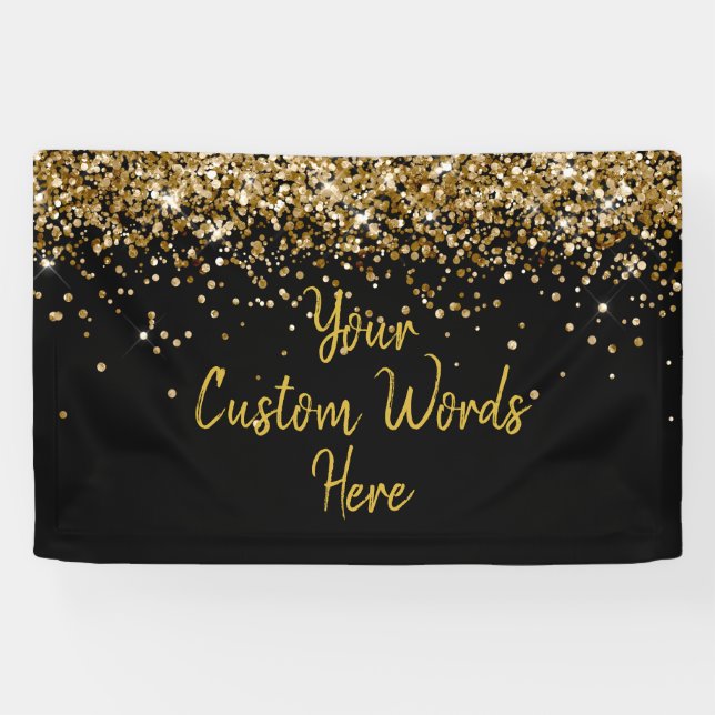 Custom Black Gold Birthday Party Photo Booth Prop Banner (Horizontal)