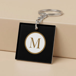 Custom Black & Gold Center Seal Monogram Key Ring