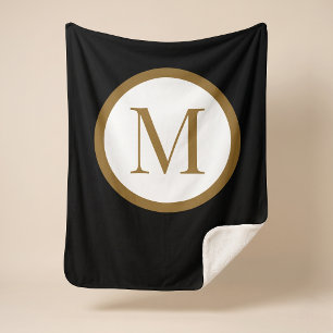 Custom Black & Gold Centre Seal Monogram Sherpa Blanket