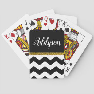 Custom Black Gold Chevron Playing Cards