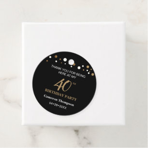 Custom Black Gold Confetti 40th Birthday Party Favour Tags