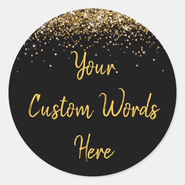 Custom Black Gold Customised Birthday Party Favour Classic Round Sticker (Front)