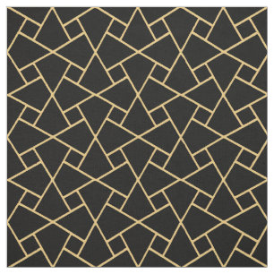Custom Black Gold-effect Islamic Geometric Pattern Fabric