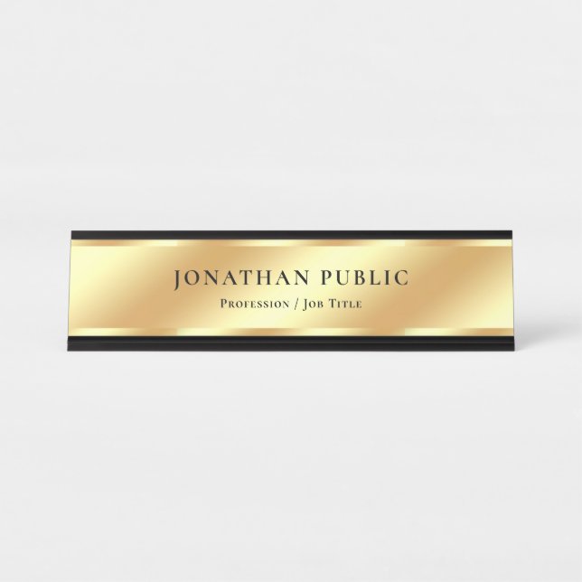 Custom Black & Gold Elegant Glamour Template Luxe Desk Name Plate (Front)