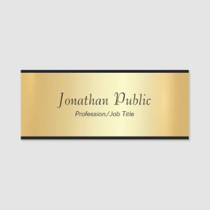 Custom Black & Gold Elegant Handwritten Template Name Tag