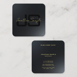Custom Black & Gold Elegant Monogram Initials Square Business Card