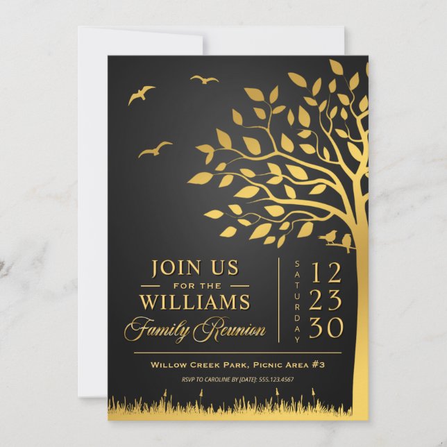 Custom Black Gold Family Reunion Invitation (Front)