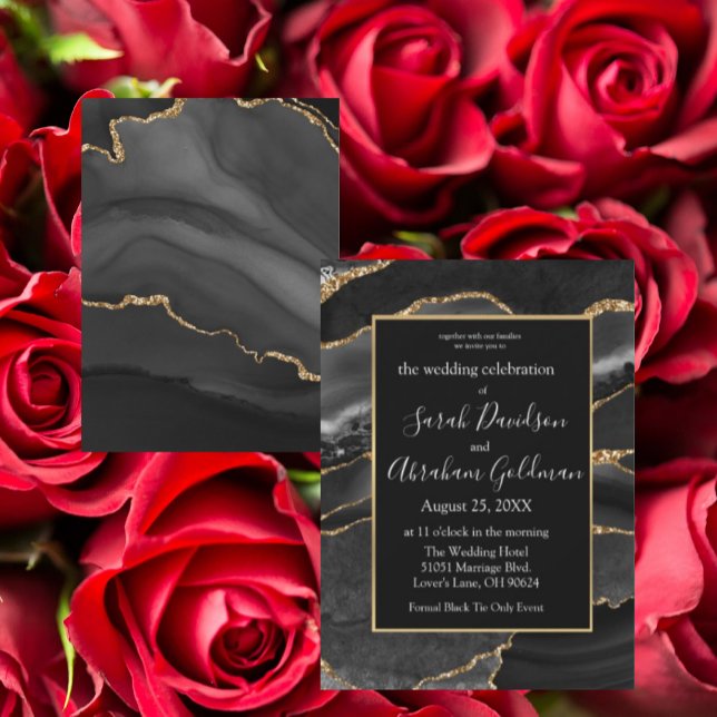 Custom Black Gold Foil Agate Wedding Invitations (Creator Uploaded)