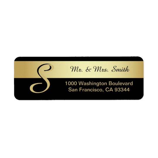 Custom Black Gold Foil Monogram Letter Initials Return Address Label