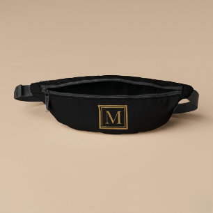 Custom Black & Gold Framed Monogram Bum Bags