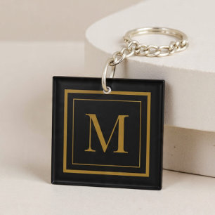 Custom Black & Gold Framed Monogram Key Ring