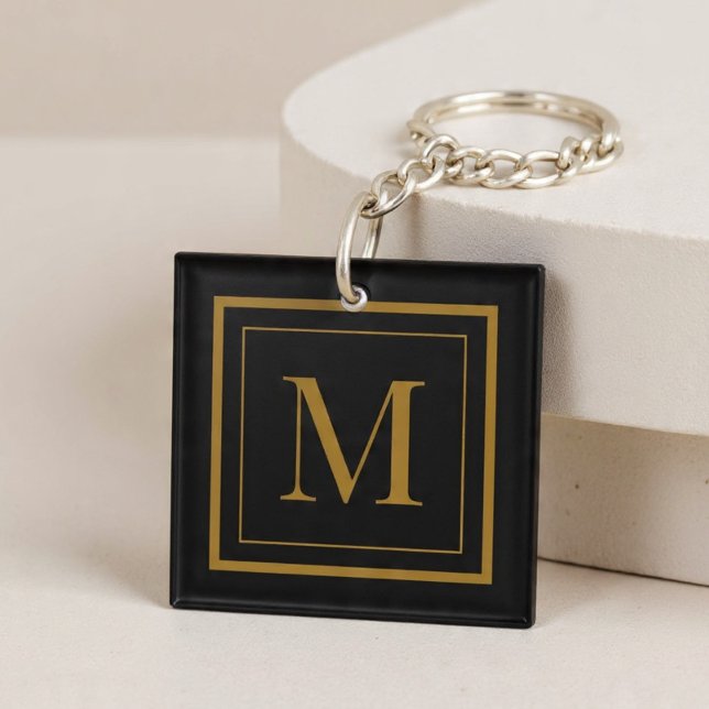 Custom Black & Gold Framed Monogram Key Ring (Creator Uploaded)
