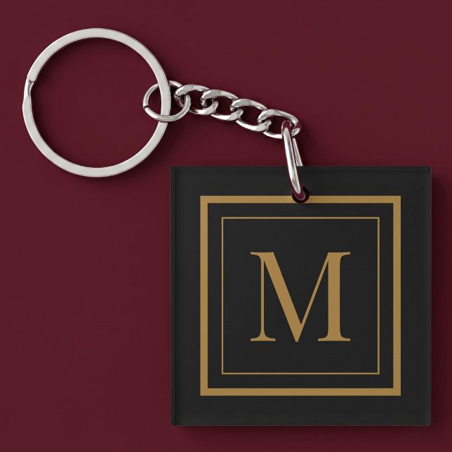 Custom Black & Gold Framed Monogram Key Ring (Creator Uploaded)