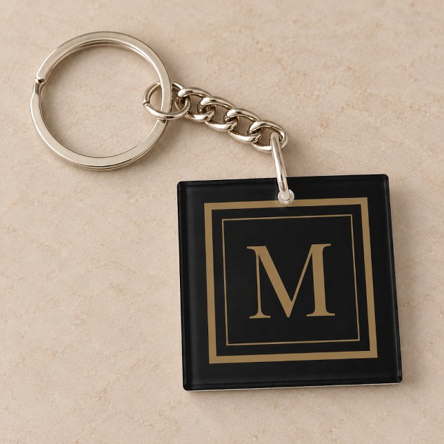 Custom Black & Gold Framed Monogram Key Ring (Creator Uploaded)