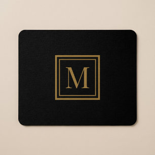 Custom Black & Gold Framed Monogram Mouse Mat