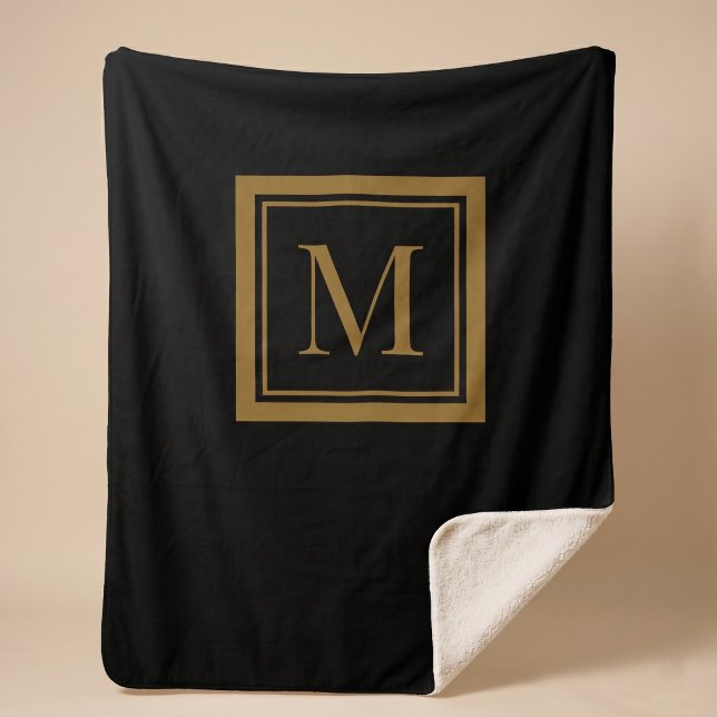 Custom Black & Gold Framed Monogram Sherpa Blanket (Creator Uploaded)