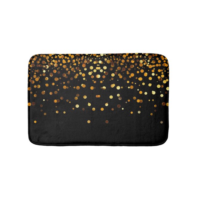 Custom Black Gold Glitter Confetti Personalised Bath Mat (Front)