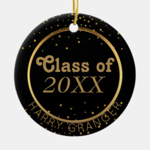 Custom Black Gold Graduation Class of Keepsake Ceramic Tree Decoration