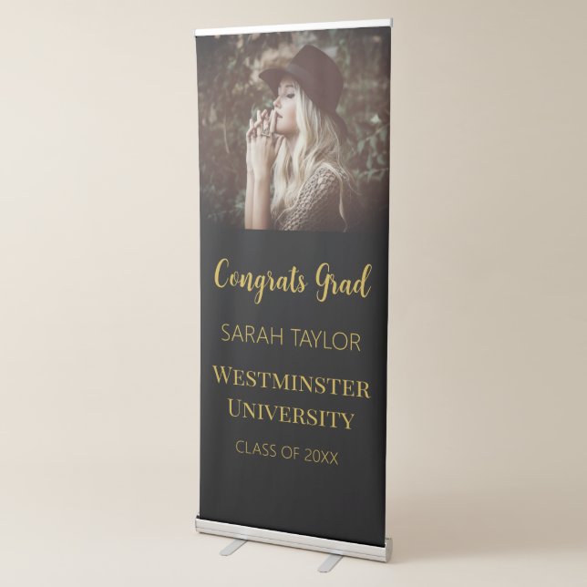 Custom Black & Gold Graduation Photo Backdrop  Retractable Banner (3/4)
