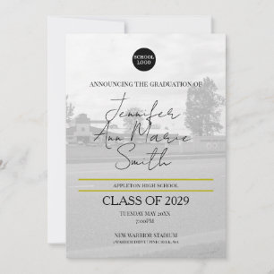 Custom Black gold Graduation with Back Photo Invitation