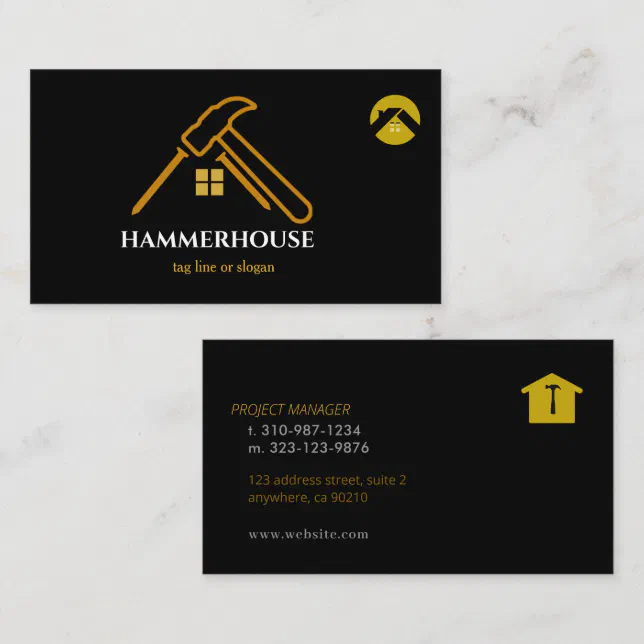 Custom Black + Gold Home Building Construction Lux Business Card | Zazzle