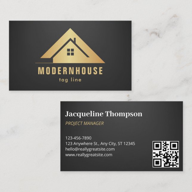 Custom Black + Gold Home Building Construction Lux Business Card (Front/Back)