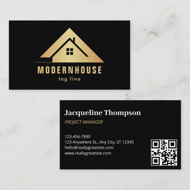 Custom Black + Gold Home Building Construction Lux Business Card (Front/Back)