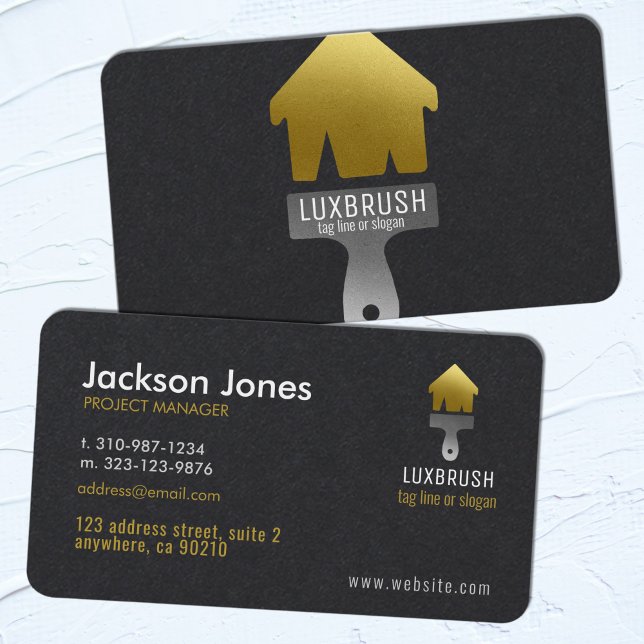 Custom Black + Gold Home Painting Paint Brush Business Card (Creator Uploaded)
