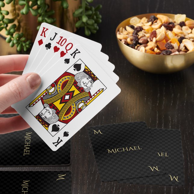 Custom Black Gold Monogram Classic Pinochle Game Playing Cards (Insitu)