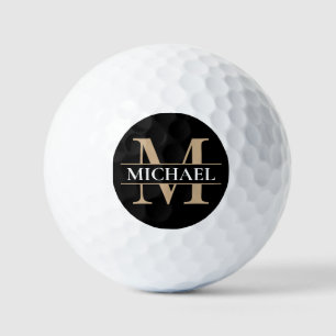 Custom Black Gold Monogram Golf Balls