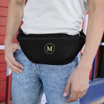 Custom Black Gold Monogrammed Cool Waist Crossbody Bum Bags<br><div class="desc">Create your own custom, personalised, modern faux gold script / typography monogram monogrammed on black, durable Polyester Poplin, adjustable black waist cross body strap, men women travel city fanny pack, with matching zip closure, and inside, a mesh divider, three card holders, and a zippered internal pocket, and at the back...</div>