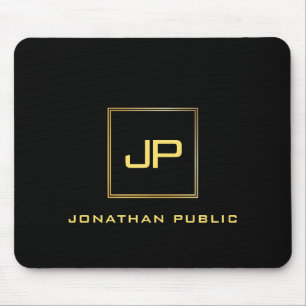 Custom Black Gold Monogrammed Template Modern Mouse Mat