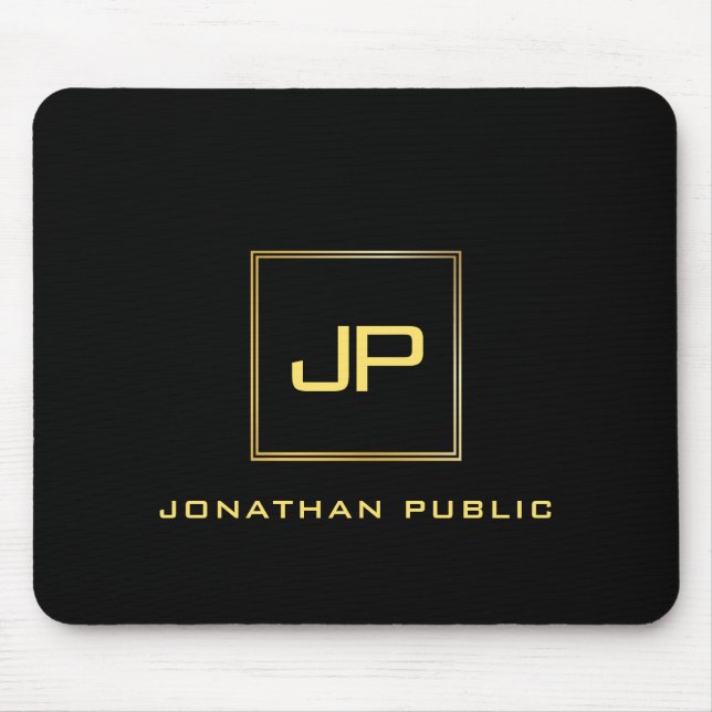 Custom Black Gold Monogrammed Template Modern Mouse Mat (Front)