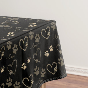 Custom Black Gold Paw Print Dog Tablecloth