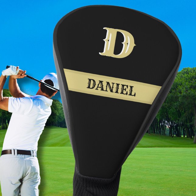 Custom Black Gold Personalised Name Monogram Golf Head Cover (Creator Uploaded)