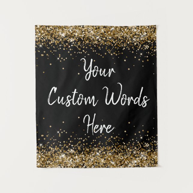 Custom Black & Gold Personalised Photo Booth Prop Tapestry (Front)