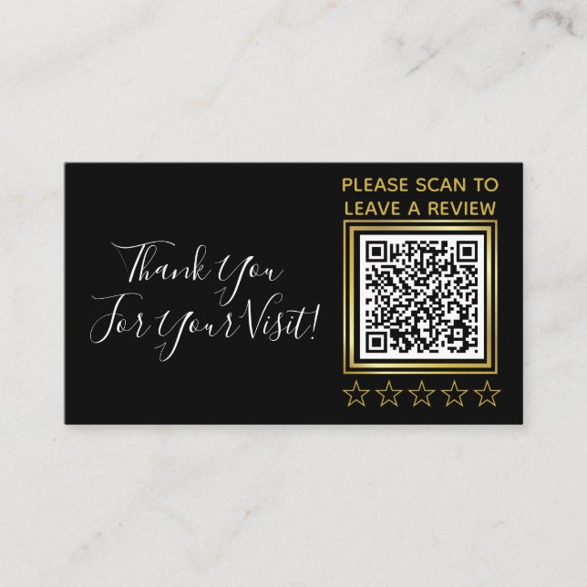 Custom Black Gold QR Code Business Google Review Enclosure Card (Front)