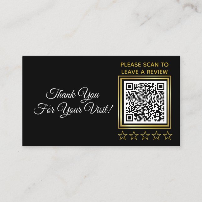 Custom Black Gold QR Code Logo Business Review Enclosure Card (Front)