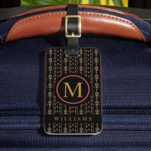 Custom Black Gold Red  Aztec Pattern Luggage Tag