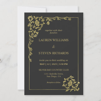 Custom Black Gold Royal Ancient Decoration Wedding Invitation