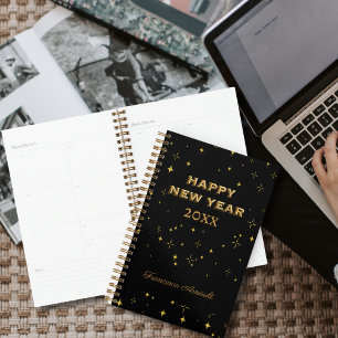 Custom Black & Gold Stars Happy New Year Planner